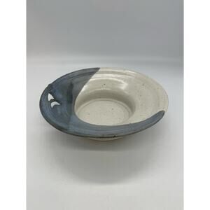 Blue & Cream Pottery Art Decorative Bowl / Candle Holder 7.5"